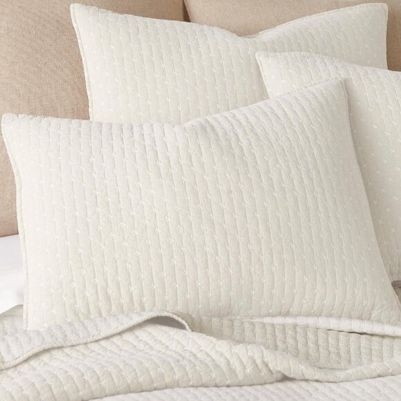 Levtex Home Stitch Cotton Reversible Quilt Set Cream Off White Full / Queen - Picture 6 of 8